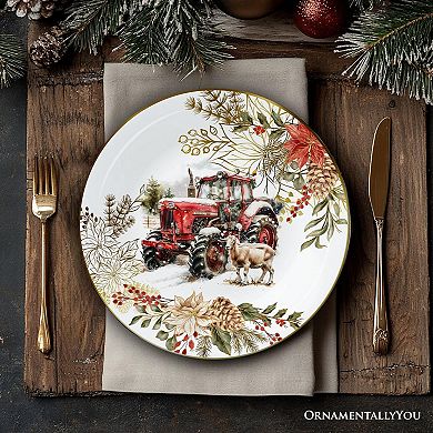 Farmhouse Christmas Set of 4 Plates with Real Gold, Tableware for Salad, Dessert, and Appetizer