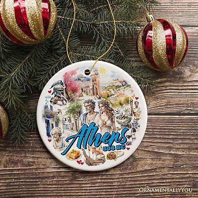 Athens Acropolis Historical Landmarks Ornament, Greek Heritage Gift and Travel Souvenir, Circle