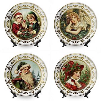 Victorian Elegance Set of 4 Plates with Real Gold Trim, Christmas Collection for Dessert & Appetizer