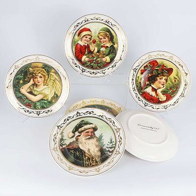 Victorian Elegance Set of 4 Plates with Real Gold Trim, Christmas Collection for Dessert & Appetizer