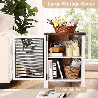 Farmhouse Nightstand with Charging Station, for Bedroom Living Room