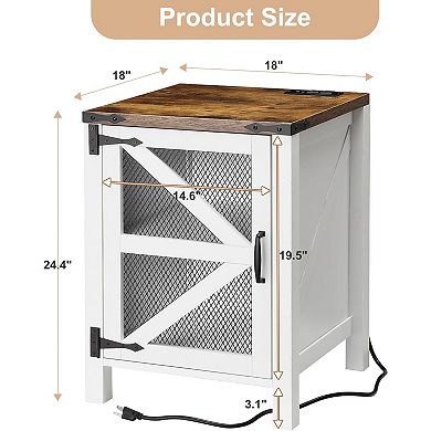 Farmhouse Nightstand with Charging Station, for Bedroom Living Room