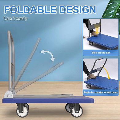 Platform Truck, Foldable Push Cart Dolly with 360 Degree Swivel Wheels, for Loading and Storage
