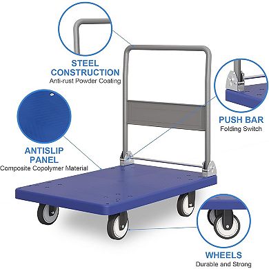 Platform Truck, Foldable Push Cart Dolly with 360 Degree Swivel Wheels, for Loading and Storage