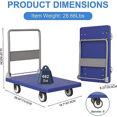Platform Truck, Foldable Push Cart Dolly with 360 Degree Swivel Wheels, for Loading and Storage