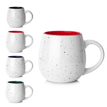 20 oz Coffee Mugs Set of 4, Large Coffee Mugs, Speckled Big White Mugs with Large Handles