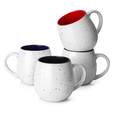 20 oz Coffee Mugs Set of 4, Large Coffee Mugs, Speckled Big White Mugs with Large Handles