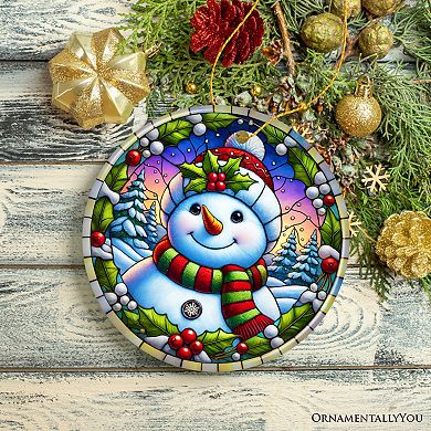 Frosty and Holly Snowman Ornament, Gift and Decor for Cheerful Winter Christmas Tree, Version 3