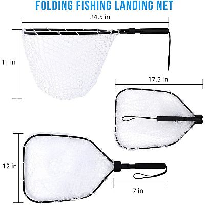 Garvee Foldable Fishing Net, Silicone Landing Net with Aluminum Handle, Catch and Release Fishing Gear Gifts for Men, Freshwater Saltwater