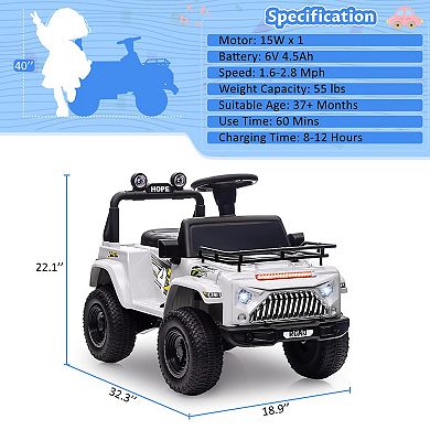 6V Ride On Car For Toddlers - Battery Powered Electric Car For Kids Aged 3-6 Years,white