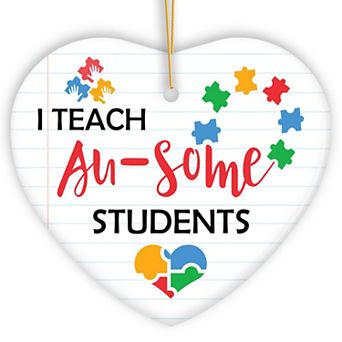 I Teach Au-some Students Ornament, Uplifting Holiday Gift for Autism Advocacy Teachers