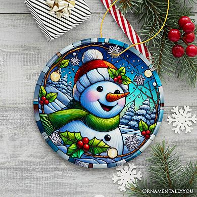 Joyful Winter Snowman Ornament, Playful Frosty Figure for Festive Holiday Decor