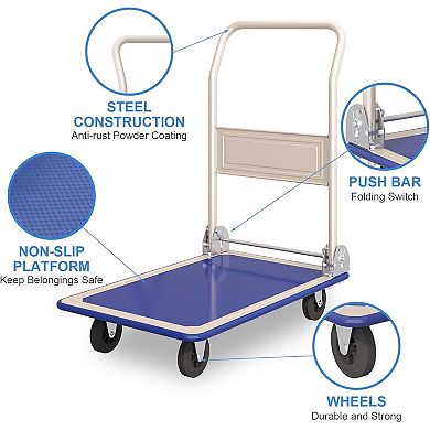 Push Cart Dolly, Moving Platform Hand Truck with 360° Swivel Wheels, for Loading and Storage