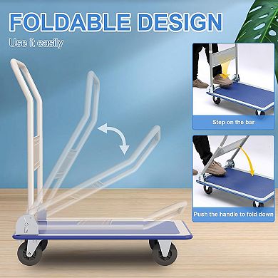 Push Cart Dolly, Moving Platform Hand Truck with 360° Swivel Wheels, for Loading and Storage