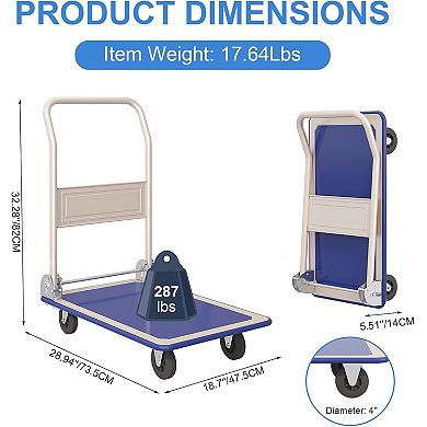 Push Cart Dolly, Moving Platform Hand Truck with 360° Swivel Wheels, for Loading and Storage