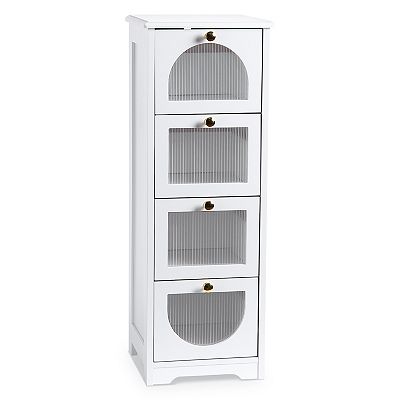 Aiho 33.5 H Wooden Bathroom Storage Cabinet with 4 Drawers, a Cupboard and Adjustable Dividers for Bathroom,Living room,and Bedroom - Brown