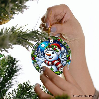 Frosty and Holly Snowman Ornament, Gift and Decor for Cheerful Winter Christmas Tree, Version 2