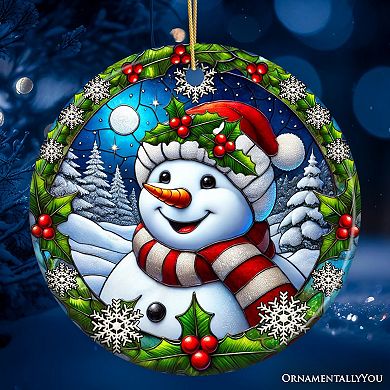Frosty and Holly Snowman Ornament, Gift and Decor for Cheerful Winter Christmas Tree, Version 2