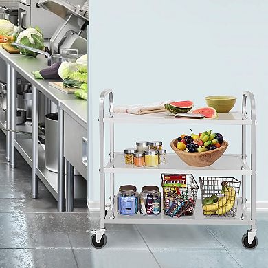 3 Tier Stainless Steel Utility Cart with Handle and Locking Wheels, 220Lbs