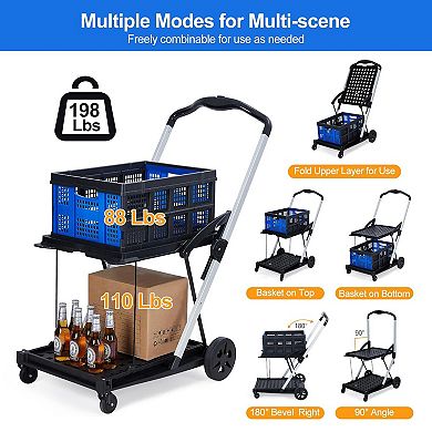 Collapsible Shopping Cart, Foldable Grocery Cart for Home, Groceries, Supermarket