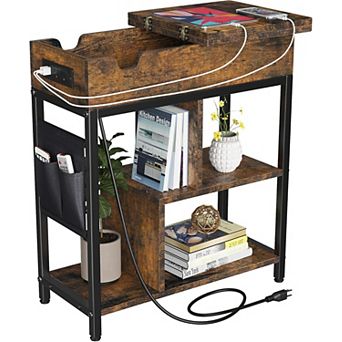 End Table with Charging Station, for Living Room, Small Space, Bedroom