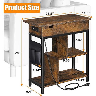 End Table with Charging Station, for Living Room, Small Space, Bedroom