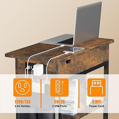 End Table with Charging Station, for Living Room, Small Space, Bedroom