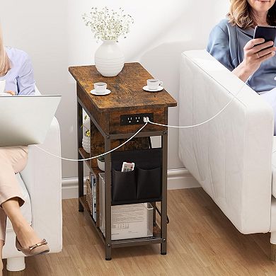 End Table with Charging Station, for Living Room, Small Space, Bedroom