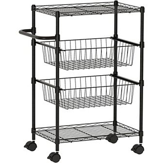 4 tier Rolling Carts, Metal Wire Utility Cart for Restaurant, Kitchen Mobile Shelf Organizer