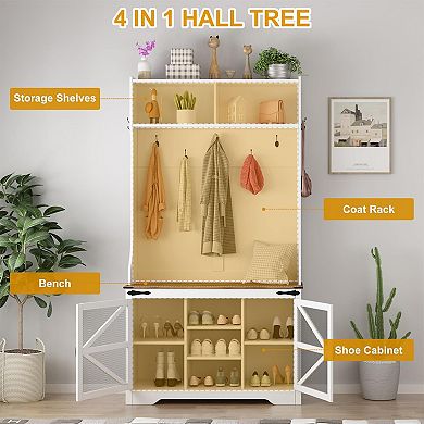 Hall Tree, 4-in-1 Coat Rack for Hallway, Mudroom Bench, Entryway Furniture