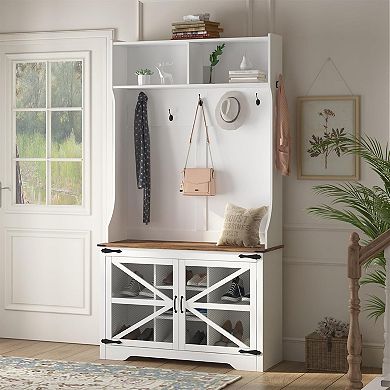 Hall Tree, 4-in-1 Coat Rack for Hallway, Mudroom Bench, Entryway Furniture