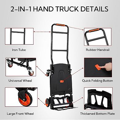 Folding Hand Truck, 2 in 1 Dolly Cart for Moving Travel Supermarket Warehouse