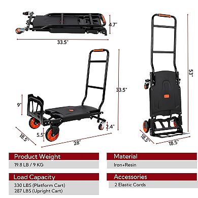 Folding Hand Truck, 2 in 1 Dolly Cart for Moving Travel Supermarket Warehouse