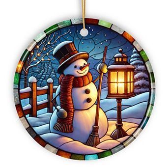 Serene Lantern Light Snowman with Top Hat Ornament, Gift for Joyful Winter Décor Version 2