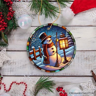 Serene Lantern Light Snowman with Top Hat Ornament, Gift for Joyful Winter Décor Version 2