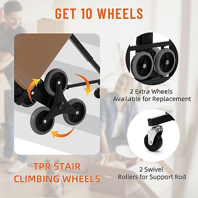 Folding Stair Climber Hand Truck, 330 LB Capacity, for Moving, Shopping, Travel, Office Use