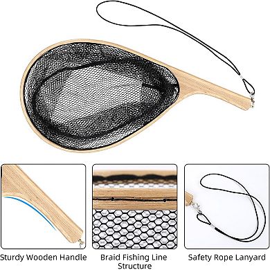 Fly Fishing Net for Trout, Curved Handle Fly Fishing Landing Net with Soft Mesh