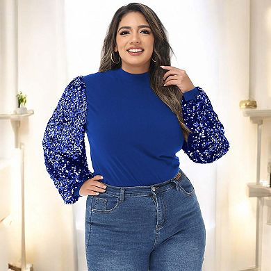 Women's Sparkle Sweatshirt Mock Neck Pullover Glitter Party Tops
