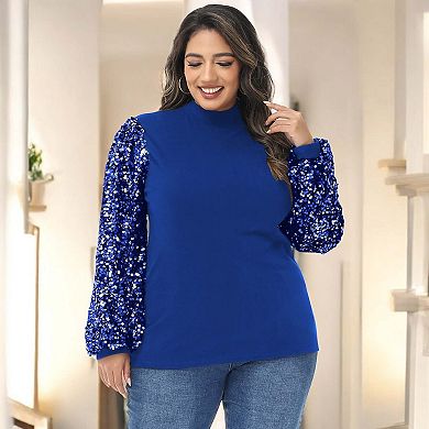 Women's Sparkle Sweatshirt Mock Neck Pullover Glitter Party Tops