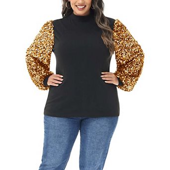 Women's Sparkle Sweatshirt Mock Neck Pullover Glitter Party Tops