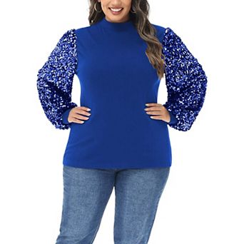 Women's Sparkle Sweatshirt Mock Neck Pullover Glitter Party Tops