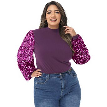 Women's Sparkle Sweatshirt Mock Neck Pullover Glitter Party Tops