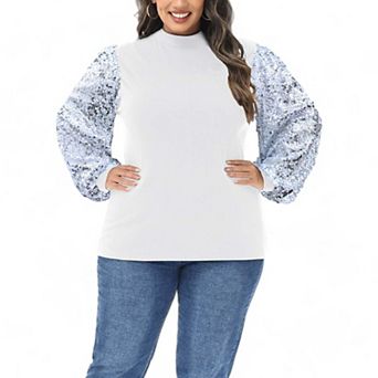Women's Sparkle Sweatshirt Mock Neck Pullover Glitter Party Tops