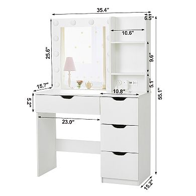 Modern Vanity Makeup Desk with Vanity Mirror, 4 Drawers