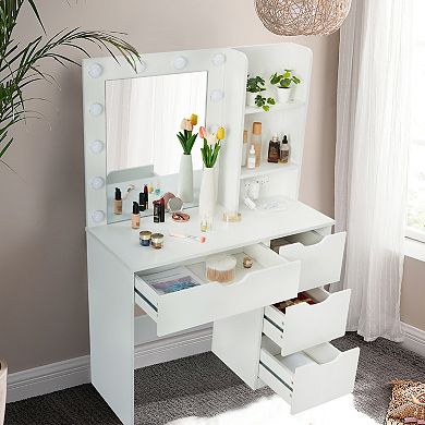 Modern Vanity Makeup Desk with Vanity Mirror, 4 Drawers
