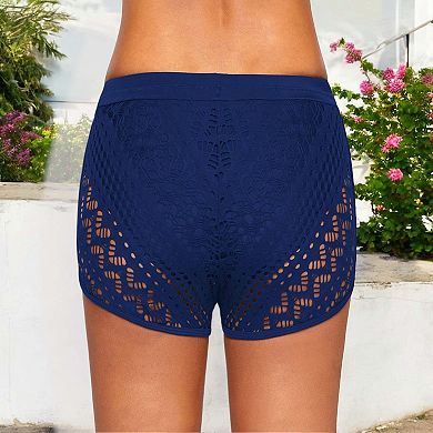 Women's Side Split Waistband Bokini Swim Lace Shorts