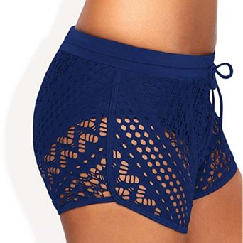 Women's Side Split Waistband Bokini Swim Lace Shorts