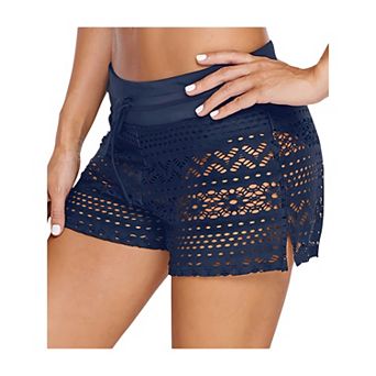 Women's Side Split Waistband Bokini Swim Lace Shorts