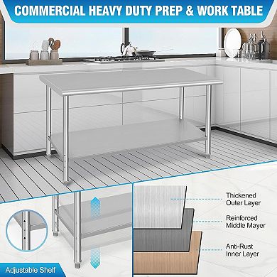 Stainless Steel Prep Table 60 x 24 Inch, with Undershelf