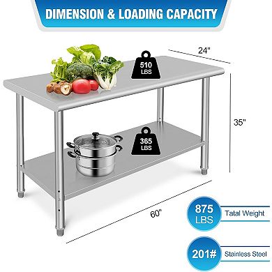 Stainless Steel Prep Table 60 x 24 Inch, with Undershelf